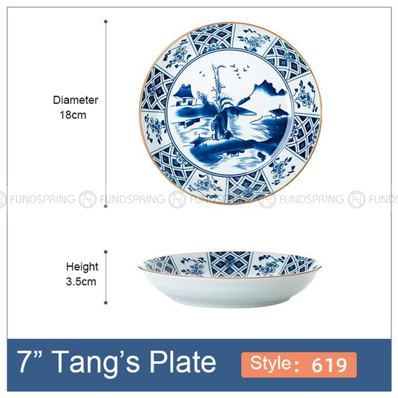 Japanese Blue and White Ceramic Deep Plates Pasta Bowl 7" Set of 4 Japanese Blue and White Ceramic Deep Plates Pasta Bowl 7" Set of 4