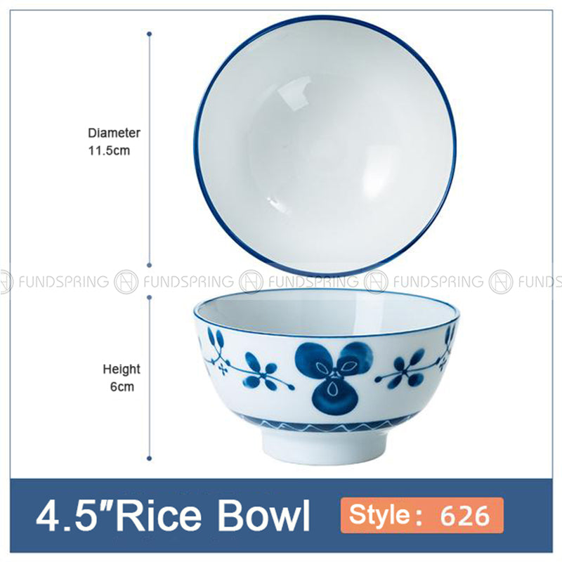 Blue and White Under Glazed Ceramic Bowl Japan Style 4.5" Set of 4 Blue and White Under Glazed Ceramic Bowl Japan Style 4.5" Set of 4