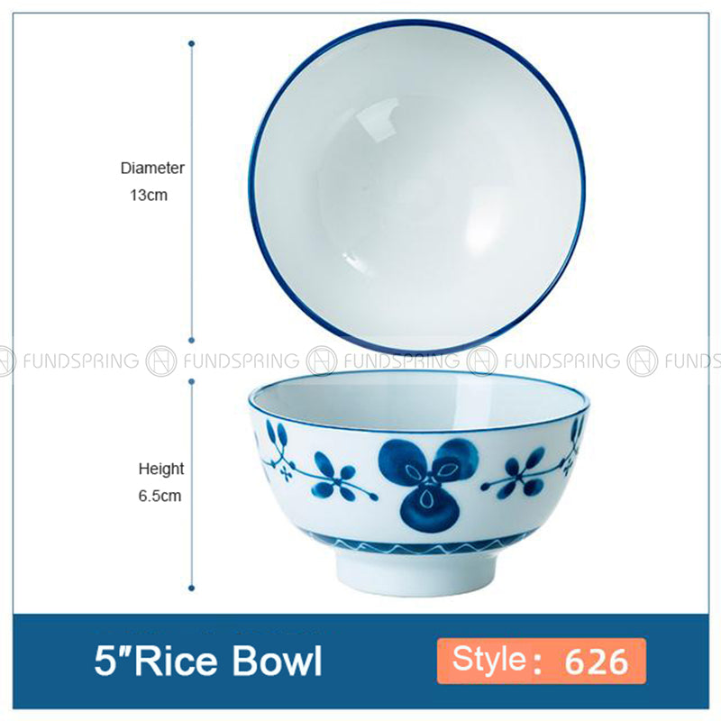 Blue and White Ceramic Bowl Under Glazed Bowl Japan Style 5" Set of 4 Blue and White Ceramic Bowl Under Glazed Bowl Japan Style 5" Set of 4