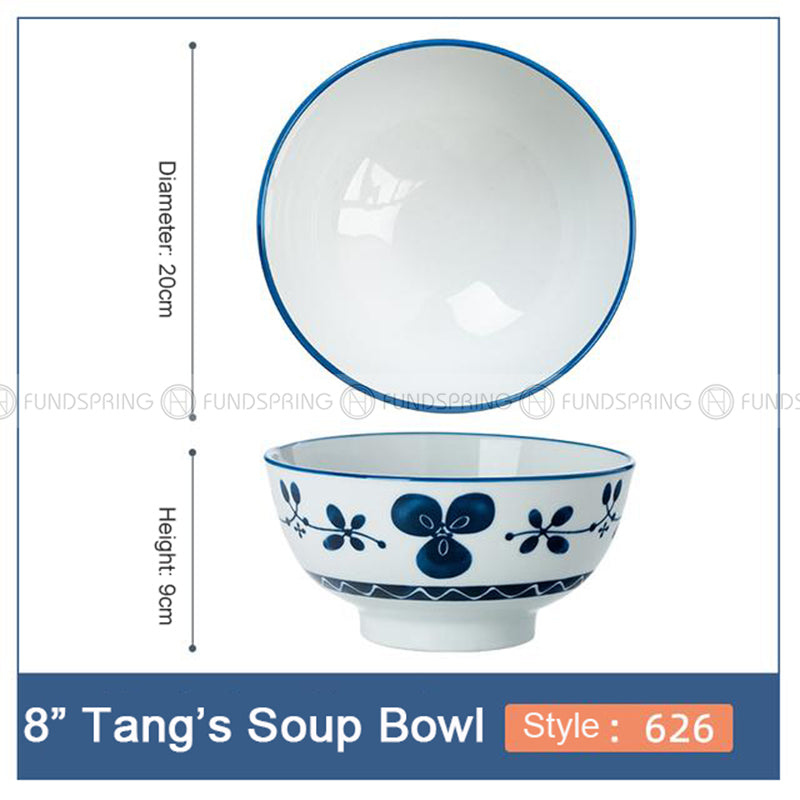 Japanese Blue and White Ceramic Soup Bowl Underglazed 8" Set of 2 Japanese Blue and White Ceramic Soup Bowl Underglazed 8" Set of 2