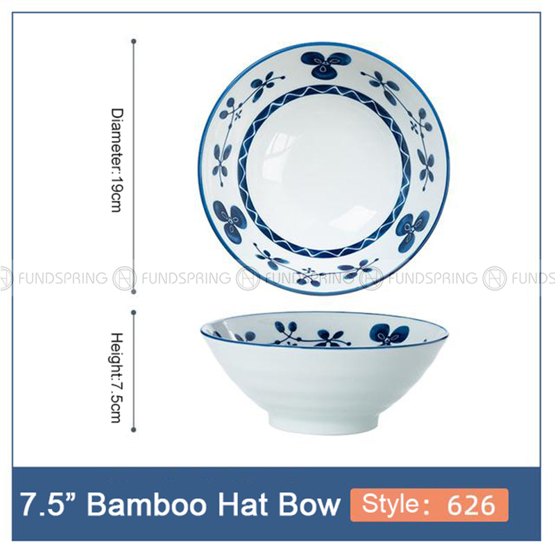 Blue and White Under Glazed Ceramic Bowl Japan Style 7.5" Set of 4 Blue and White Under Glazed Ceramic Bowl Japan Style 7.5" Set of 4