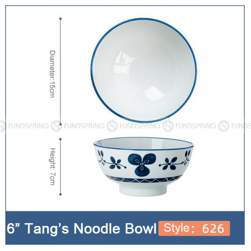 Blue and White Ceramic Bowl Under Glazed Japan Style 6" Bowl Set of 4 Blue and White Ceramic Bowl Under Glazed Japan Style 6" Bowl Set of 4
