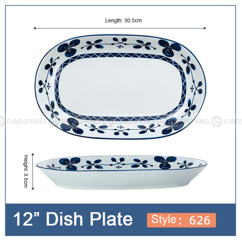 Japanese Blue and White Under-glazed Ceramic Oval Platter 12" Set of 2 Japanese Blue and White Under-glazed Ceramic Oval Platter 12" Set of 2