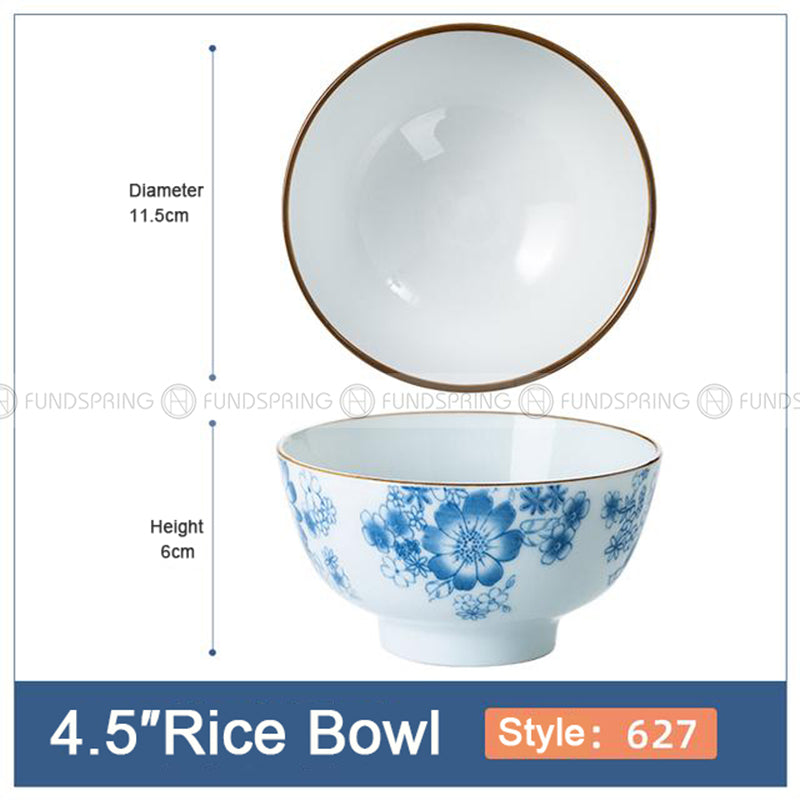 Blue and White Under Glazed Ceramic Bowl Japan Style 4.5" Set of 4 Blue and White Under Glazed Ceramic Bowl Japan Style 4.5" Set of 4