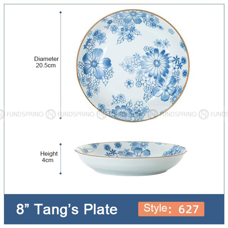 Japanese Blue and White Under-glazed Ceramic Deep Plates 8" Set of 4 Japanese Blue and White Under-glazed Ceramic Deep Plates 8" Set of 4
