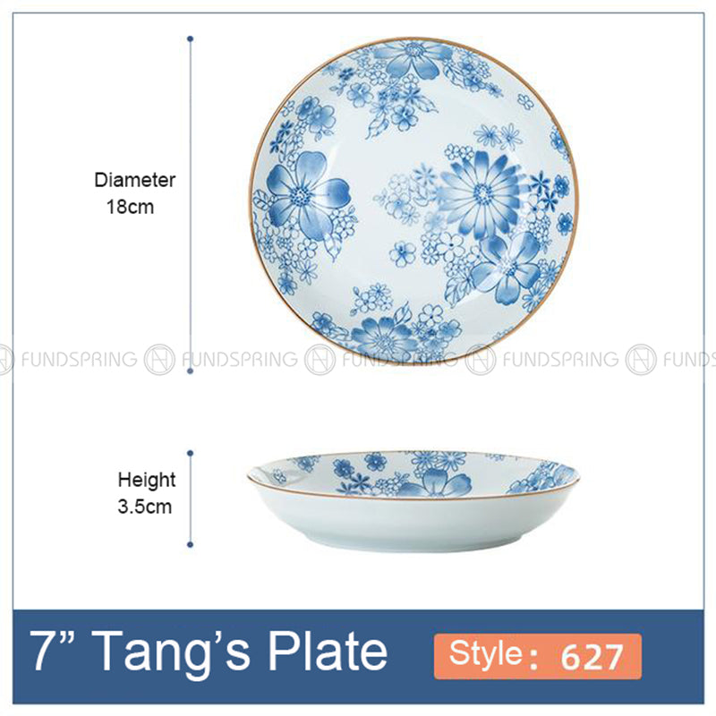 Japanese Blue and White Ceramic Deep Plates Pasta Bowl 7" Set of 4 Japanese Blue and White Ceramic Deep Plates Pasta Bowl 7" Set of 4