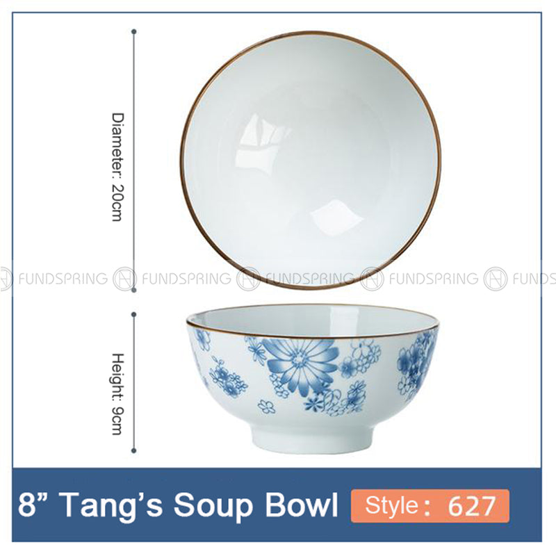 Japanese Blue and White Ceramic Soup Bowl Underglazed 8" Set of 2 Japanese Blue and White Ceramic Soup Bowl Underglazed 8" Set of 2