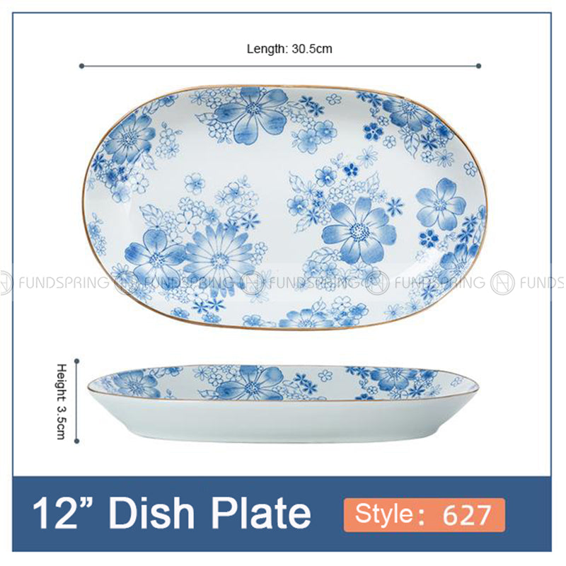 Japanese Blue and White Under-glazed Ceramic Oval Platter 12" Set of 2 Japanese Blue and White Under-glazed Ceramic Oval Platter 12" Set of 2