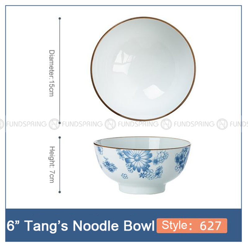 Blue and White Ceramic Bowl Under Glazed Japan Style 6" Bowl Set of 4 Blue and White Ceramic Bowl Under Glazed Japan Style 6" Bowl Set of 4