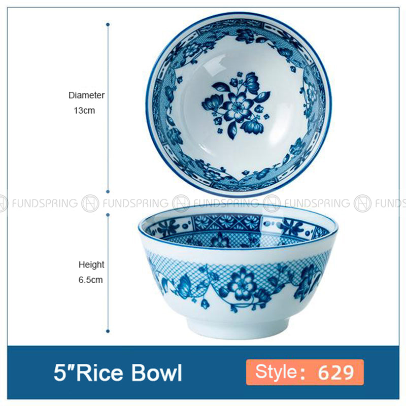 Blue and White Ceramic Bowl Under Glazed Bowl Japan Style 5" Set of 4 Blue and White Ceramic Bowl Under Glazed Bowl Japan Style 5" Set of 4