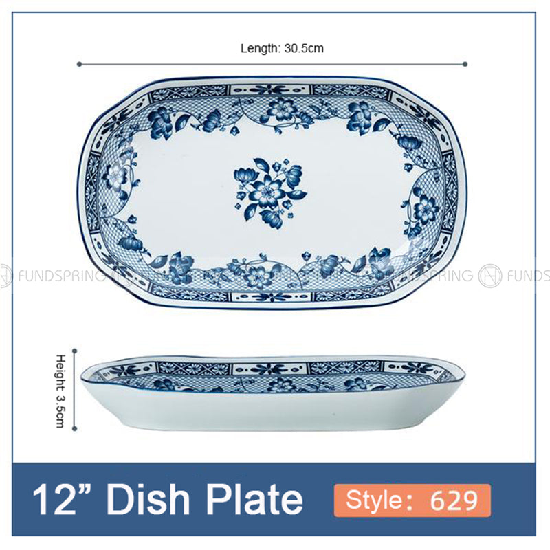 Japanese Blue and White Under-glazed Ceramic Oval Platter 12" Set of 2 Japanese Blue and White Under-glazed Ceramic Oval Platter 12" Set of 2