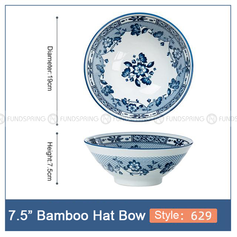 Blue and White Under Glazed Ceramic Bowl Japan Style 7.5" Set of 4 Blue and White Under Glazed Ceramic Bowl Japan Style 7.5" Set of 4