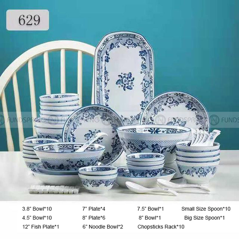Japanese Ceramic Dinner Set Blue and White Dinnerware Set 46-Piece Japanese Ceramic Dinner Set Blue and White Dinnerware Set 46-Piece
