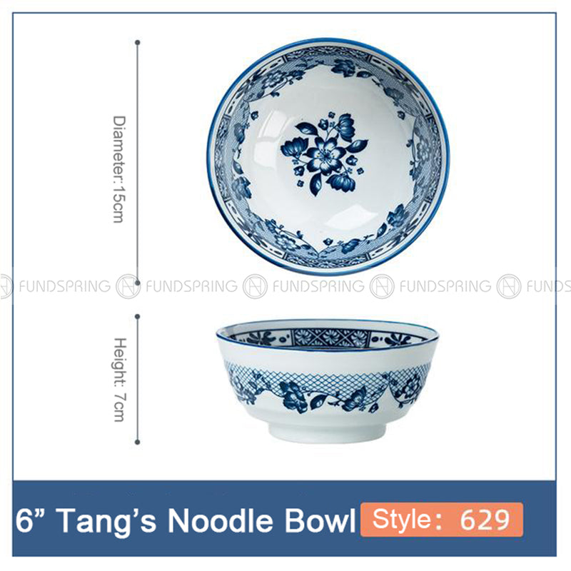 Blue and White Ceramic Bowl Under Glazed Japan Style 6" Bowl Set of 4 Blue and White Ceramic Bowl Under Glazed Japan Style 6" Bowl Set of 4