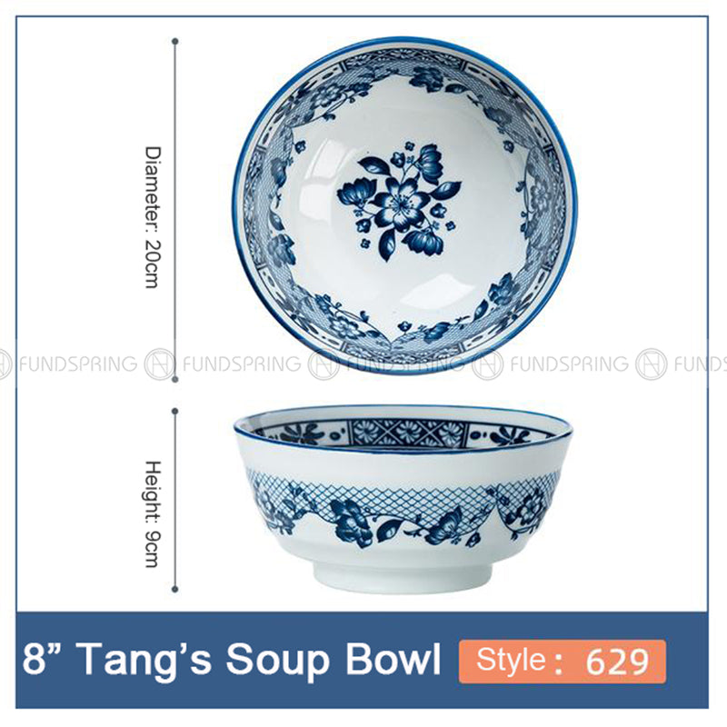 Japanese Blue and White Ceramic Soup Bowl Underglazed 8" Set of 2 Japanese Blue and White Ceramic Soup Bowl Underglazed 8" Set of 2