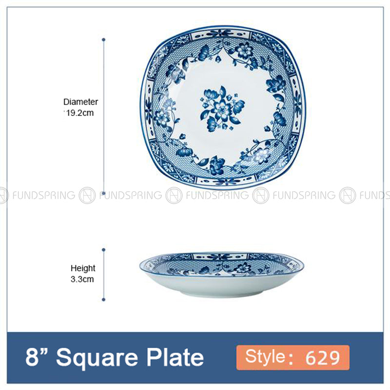 Japanese Blue and White Ceramic Square Dinner Plates 8" Set of 4 Japanese Blue and White Ceramic Square Dinner Plates 8" Set of 4