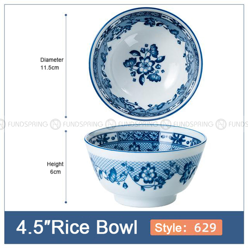 Blue and White Under Glazed Ceramic Bowl Japan Style 4.5" Set of 4 Blue and White Under Glazed Ceramic Bowl Japan Style 4.5" Set of 4