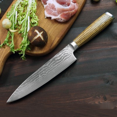 ZenChef: Japanese Chef's Knife with Natural Zebra Wood Grain Handle ZenChef: Japanese Chef's Knife with Natural Zebra Wood Grain Handle