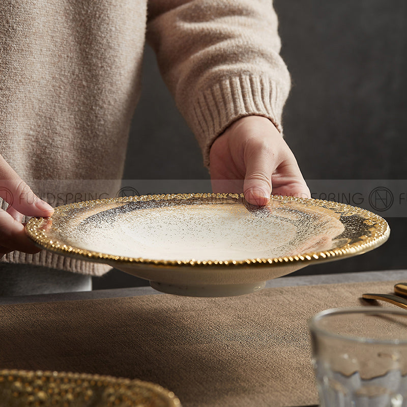 Fafartc Gypsophila Series Dinnerware Ceramic Dining Plate Flat Plate Gold-white Shallow Bowl Fafartc Gypsophila Series Dinnerware Ceramic Dining Plate Flat Plate Gold-white Shallow Bowl
