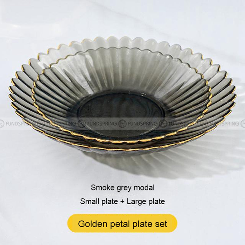 Nordic Elegance Crystal Glass Golden-rim Fruit Bowl and Salad Plate Nordic Elegance Crystal Glass Golden-rim Fruit Bowl and Salad Plate