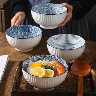Vertical Essence: Underglaze Ceramic Bowls for Rice and Soup 4 Sizes Vertical Essence: Underglaze Ceramic Bowls for Rice and Soup 4 Sizes