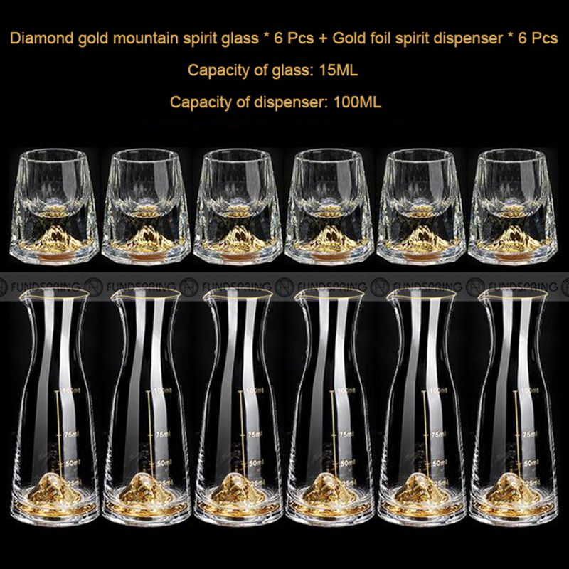 Golden Elegance: Crystal Glass Wine Dispenser Set with Gold Foil Wine Cups Golden Elegance: Crystal Glass Wine Dispenser Set with Gold Foil Wine Cups