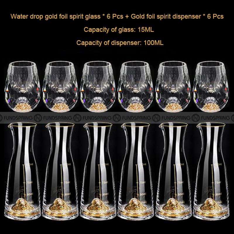 Golden Elegance: Crystal Glass Wine Dispenser Set with Gold Foil Wine Cups Golden Elegance: Crystal Glass Wine Dispenser Set with Gold Foil Wine Cups
