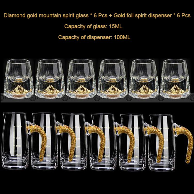 Golden Elegance: Crystal Glass Wine Dispenser Set with Gold Foil Wine Cups Golden Elegance: Crystal Glass Wine Dispenser Set with Gold Foil Wine Cups