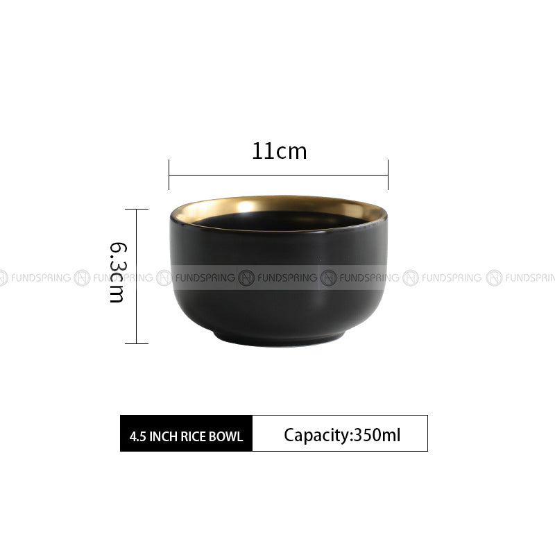 Simplicity Ceramic Tableware Black White With Gold Rim Plates Bowls Simplicity Ceramic Tableware Black White With Gold Rim Plates Bowls