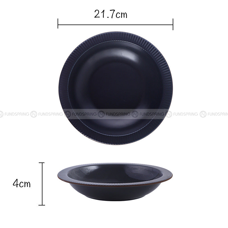 Nordic Matte Deep Dish Disc Korean Creative Brown Line Shallow Bowl 8.5" Nordic Matte Deep Dish Disc Korean Creative Brown Line Shallow Bowl 8.5"
