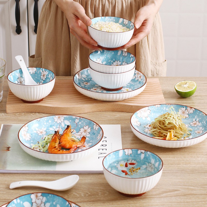 Snow Sakura Veritcal Pattern Tableware Ceramic Dinnerware Set Snow Sakura Veritcal Pattern Tableware Ceramic Dinnerware Set