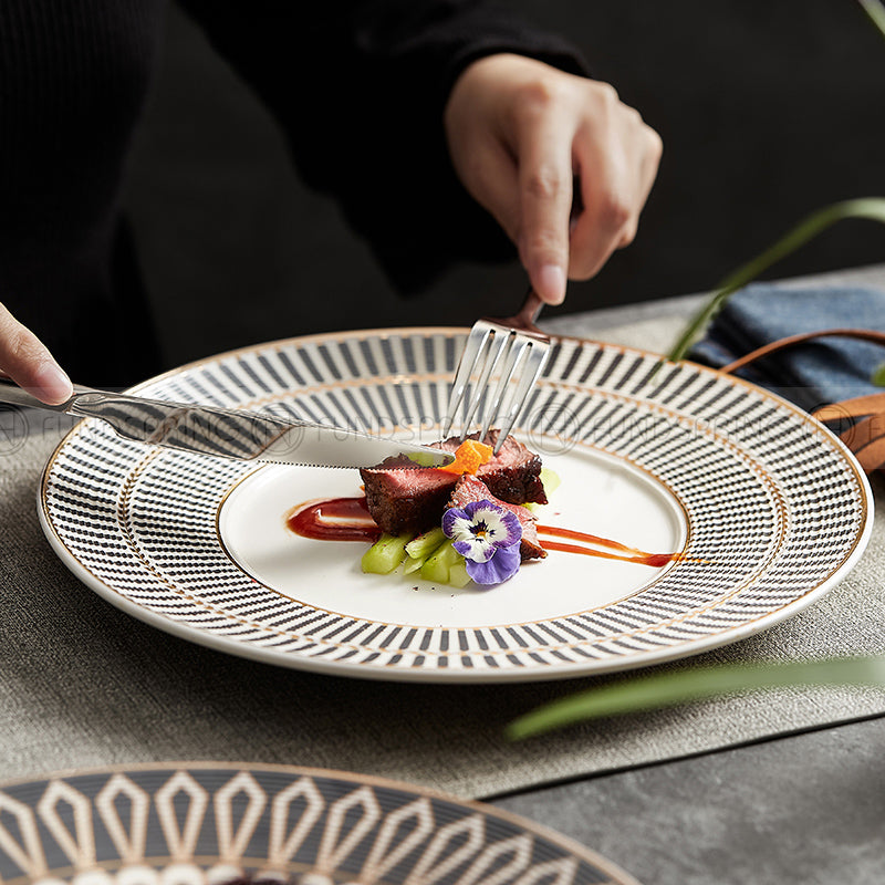 Nordic White-grey-gold Dinner Plate Weiss Series Ceramic Electroplating Shallow Plate Nordic White-grey-gold Dinner Plate Weiss Series Ceramic Electroplating Shallow Plate