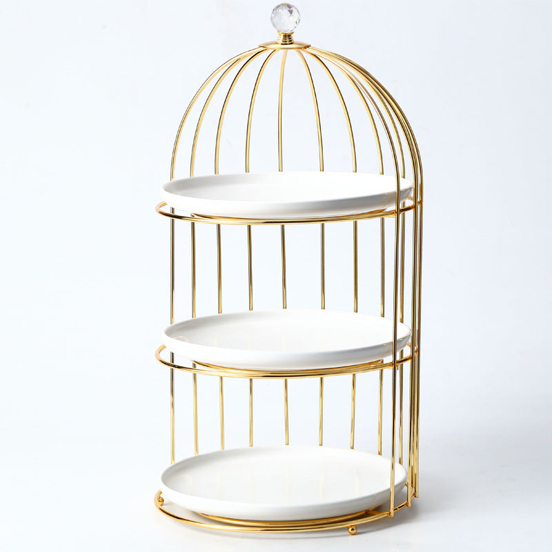 Ceramic Cake and Dessert Table Stand in the Form of a Birdcage Display Shelf for Afternoon Tea Ceramic Cake and Dessert Table Stand in the Form of a Birdcage Display Shelf for Afternoon Tea
