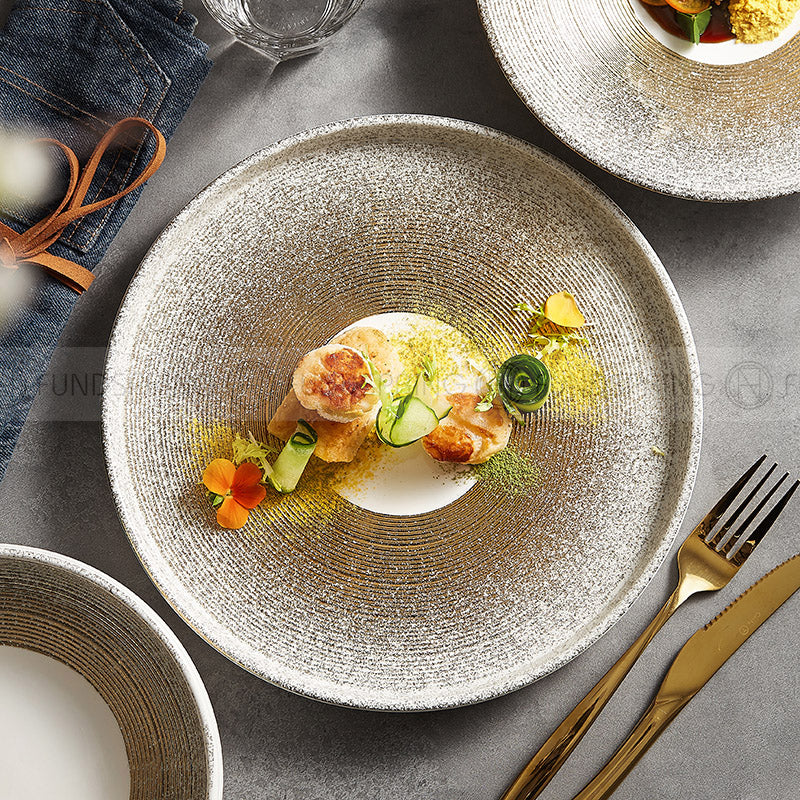 Designer Dinnerware Weiss Series Ceramic White/Golden Bowls Plates Designer Dinnerware Weiss Series Ceramic White/Golden Bowls Plates