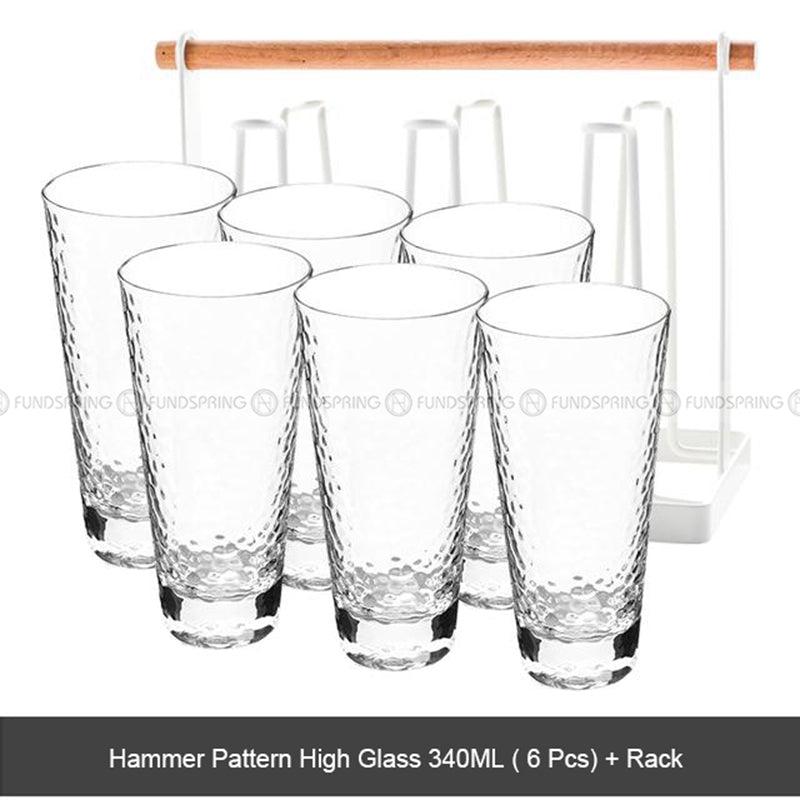 Tumbler Glass Set of 6 Transparent Hammer Golden Rim Water Cup Tumbler Glass Set of 6 Transparent Hammer Golden Rim Water Cup