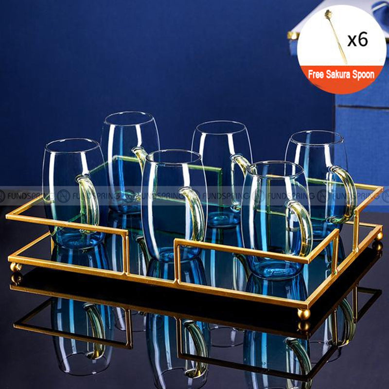 Blue Haze Elegance: Glass Pitcher & Tumbler Set with Stylish Tray Blue Haze Elegance: Glass Pitcher & Tumbler Set with Stylish Tray