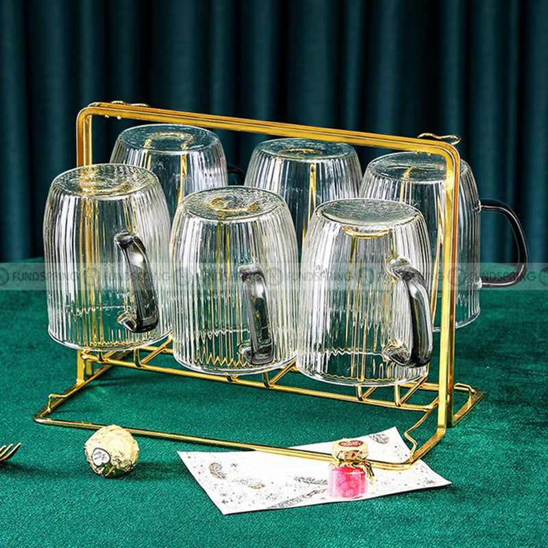 Nordic Elegance Glass Mugs: Vertical Stripes Tea & Coffee Cups with Handle Nordic Elegance Glass Mugs: Vertical Stripes Tea & Coffee Cups with Handle
