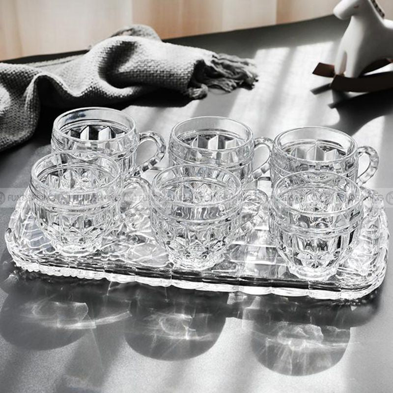 Glassy Comfort Deluxe: Heat-Resistant Glass Mugs with Handles, Includes Stylish Glass Tray and Rack Glassy Comfort Deluxe: Heat-Resistant Glass Mugs with Handles, Includes Stylish Glass Tray and Rack