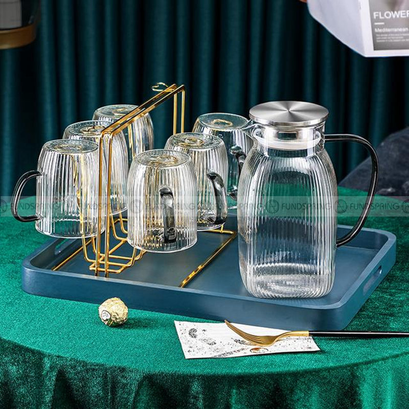 Nordic Elegance Glass Mugs: Vertical Stripes Tea & Coffee Cups with Handle Nordic Elegance Glass Mugs: Vertical Stripes Tea & Coffee Cups with Handle
