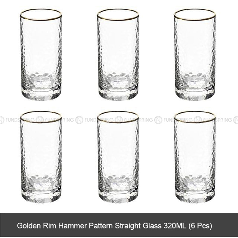 Tumbler Glass Set of 6 Transparent Hammer Golden Rim Water Cup Tumbler Glass Set of 6 Transparent Hammer Golden Rim Water Cup