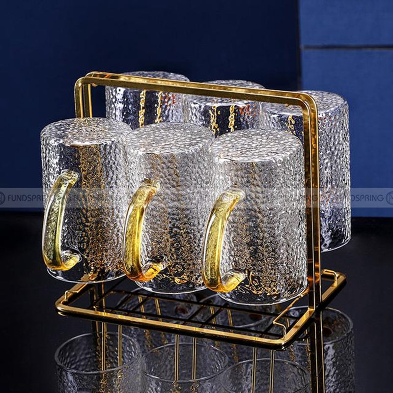 Sculpted Elegance: Hammered Borosilicate Glass Water Set with Pitcher and Cups Sculpted Elegance: Hammered Borosilicate Glass Water Set with Pitcher and Cups