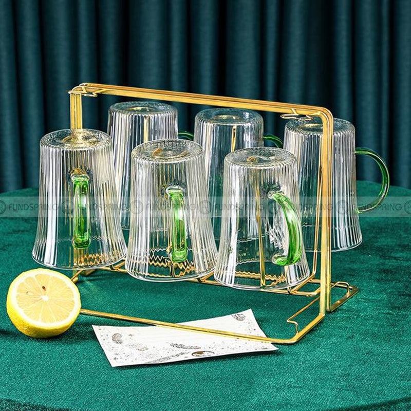 Nordic Elegance Glass Mugs: Vertical Stripes Tea & Coffee Cups with Handle Nordic Elegance Glass Mugs: Vertical Stripes Tea & Coffee Cups with Handle