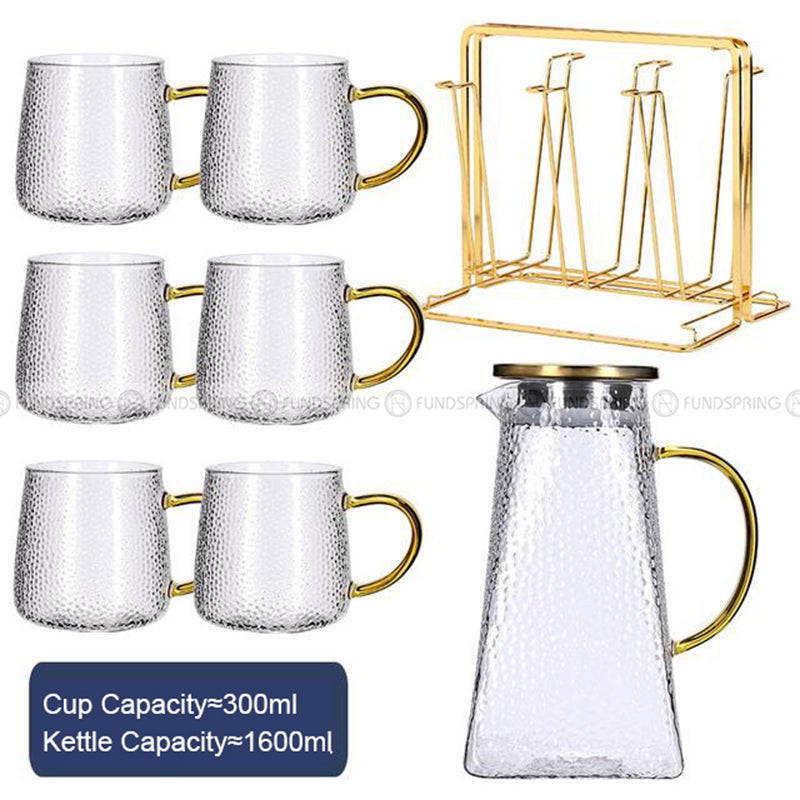 Sculpted Elegance: Hammered Borosilicate Glass Water Set with Pitcher and Cups Sculpted Elegance: Hammered Borosilicate Glass Water Set with Pitcher and Cups