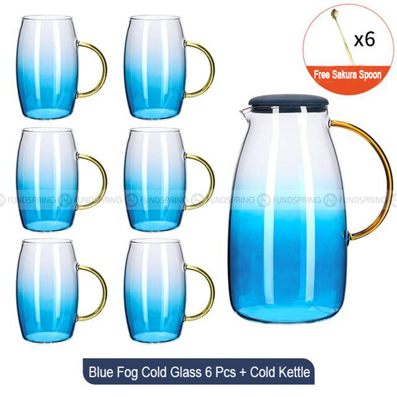 Blue Haze Elegance: Glass Pitcher & Tumbler Set with Stylish Tray Blue Haze Elegance: Glass Pitcher & Tumbler Set with Stylish Tray