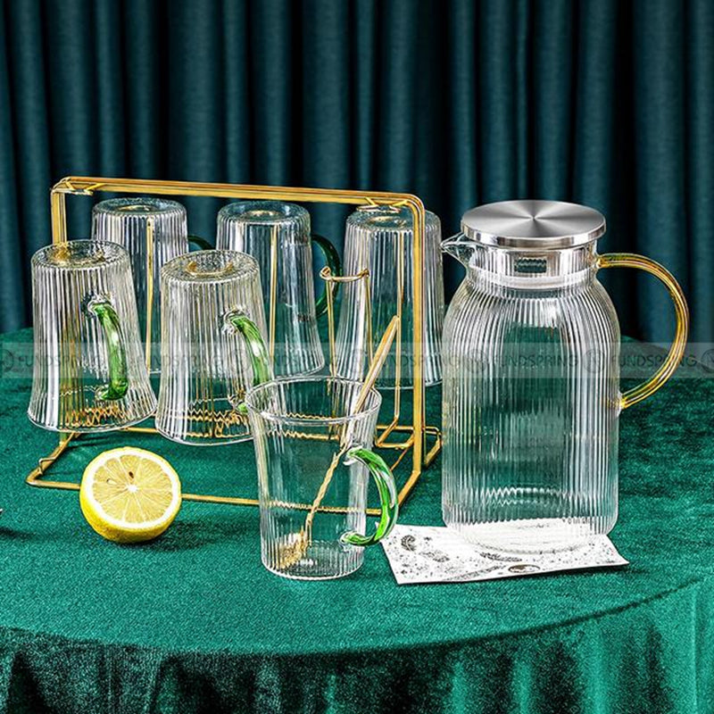Nordic Elegance Glass Mugs: Vertical Stripes Tea & Coffee Cups with Handle Nordic Elegance Glass Mugs: Vertical Stripes Tea & Coffee Cups with Handle