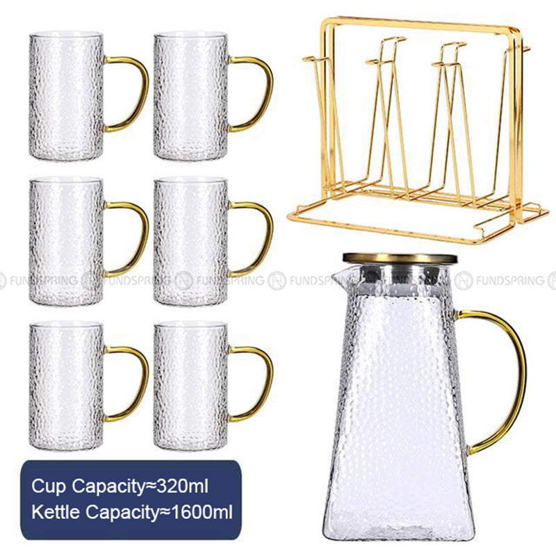 Sculpted Elegance: Hammered Borosilicate Glass Water Set with Pitcher and Cups Sculpted Elegance: Hammered Borosilicate Glass Water Set with Pitcher and Cups