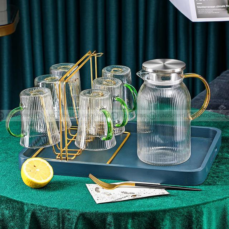 Nordic Elegance Glass Mugs: Vertical Stripes Tea & Coffee Cups with Handle Nordic Elegance Glass Mugs: Vertical Stripes Tea & Coffee Cups with Handle