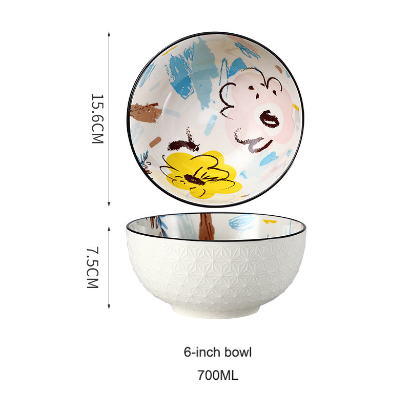 Hand-Drawn Doodle Ceramic Bowls and Plates - Household Dinnerware Hand-Drawn Doodle Ceramic Bowls and Plates - Household Dinnerware