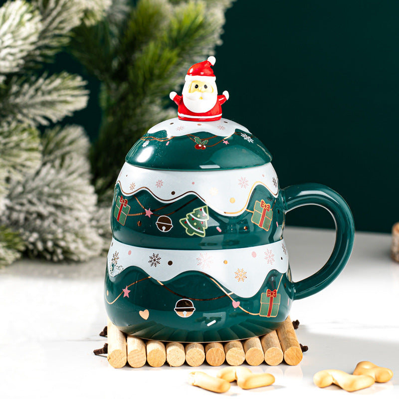 Ceramic Christmas Tree Mug Set with Lid and Spoon - Festive Household Coffee Cup Gift Ceramic Christmas Tree Mug Set with Lid and Spoon - Festive Household Coffee Cup Gift
