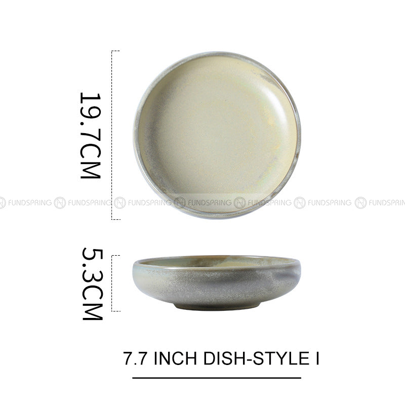 Kiln Change Ceramic Round Deep Plate Soup Plate Shallow Bowl Kiln Change Ceramic Round Deep Plate Soup Plate Shallow Bowl